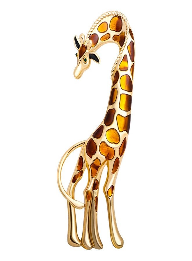 MXUHUI Enamel Giraffe Animal Brooch Pin for Women Men Fashion Rhinestone Gold Tone Dress Hat Costume Accessories Creative Christmas Birthday Holiday Decor Jewelry Gift for Pet Lover (Brown) - Image 1